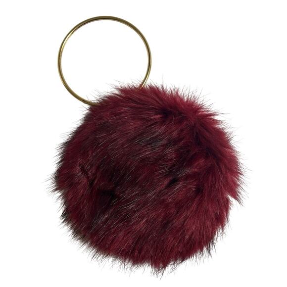 Faux Fur Puff Wristlet Bag Burgundy Unbranded w/Gold Handle - Picture 6 of 6
